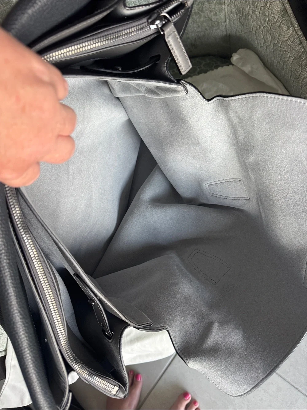 MCM Dark Grey Pebbled Leather Top-Handle Phantom Tote with MCM dust bag EUC